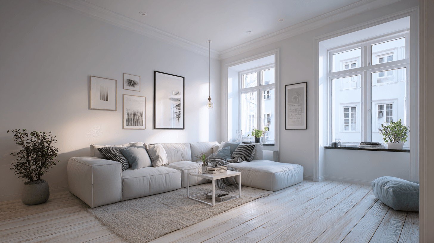 Скандинавский интерьер гостиной сгенерирован в Midjourney