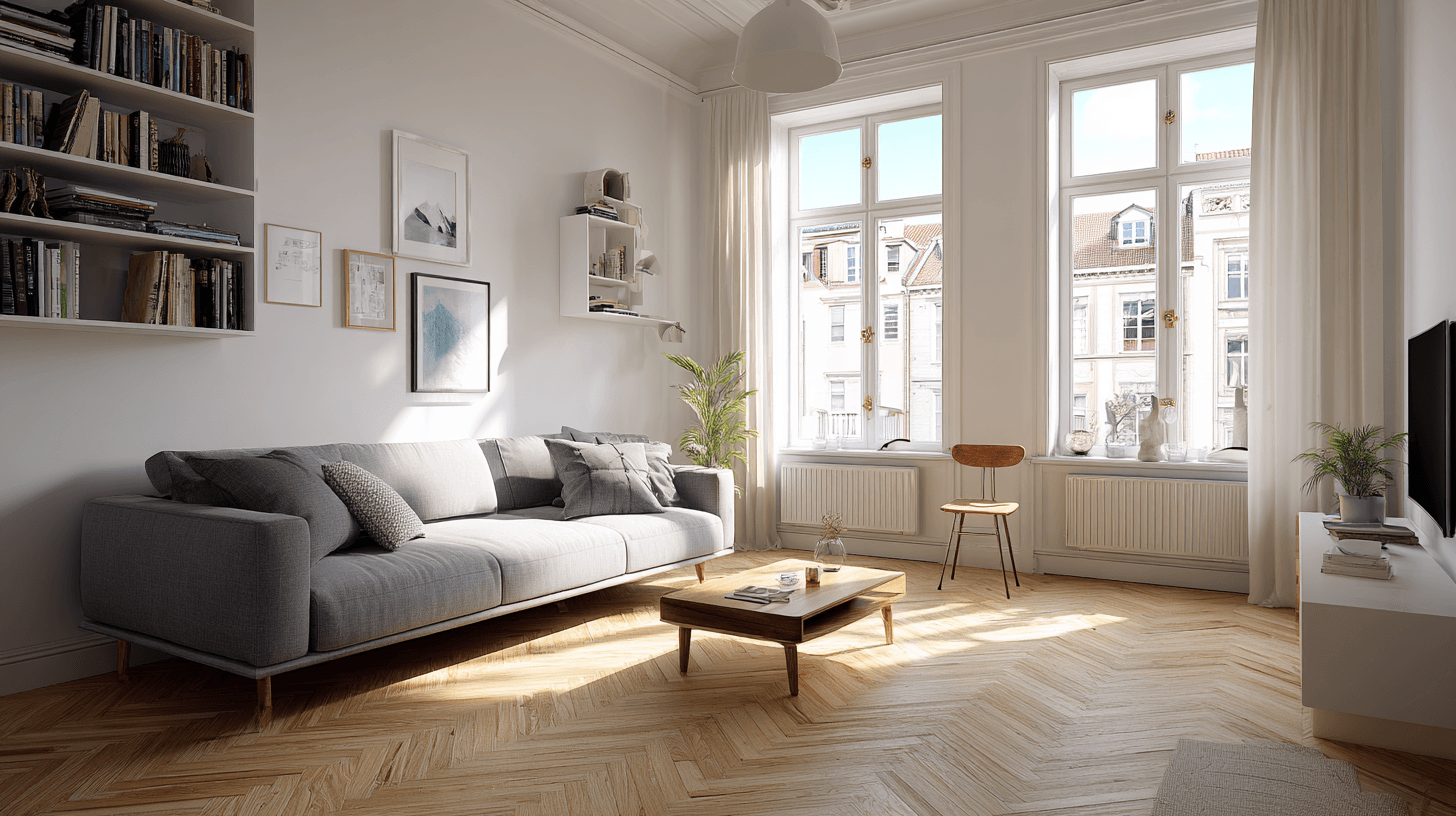 Скандинавский интерьер гостиной сгенерирован в Midjourney 3