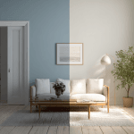 Порівняння інтер'єру північної кімнати: зліва стіни холодного сірого кольору виглядають похмуро, справа — теплий відтінок Tikkurila G503 робить простір затишним.