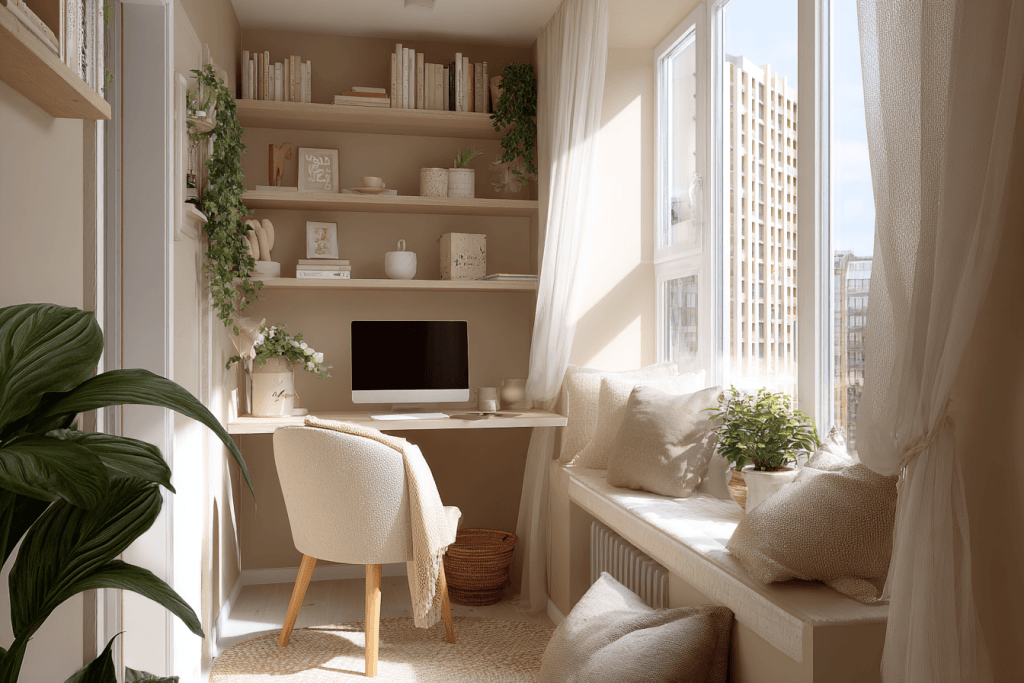 Маленький кабинет в теплых нейтральных тонах 2