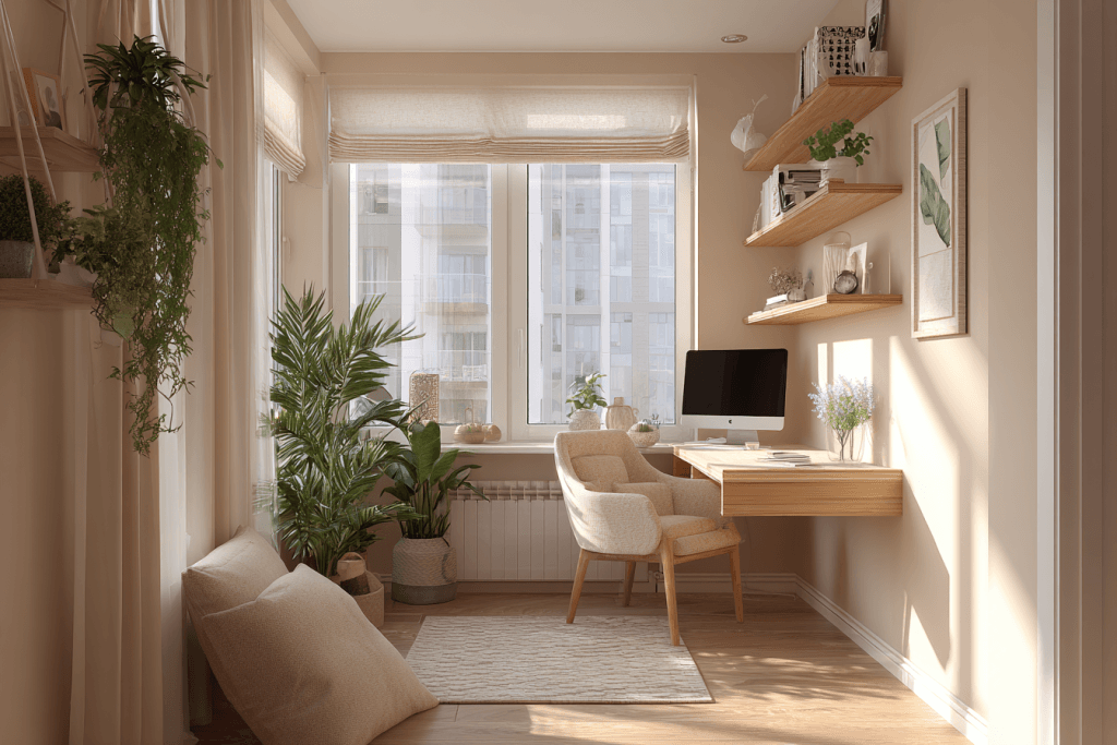 Маленький кабинет в теплых нейтральных тонах 3