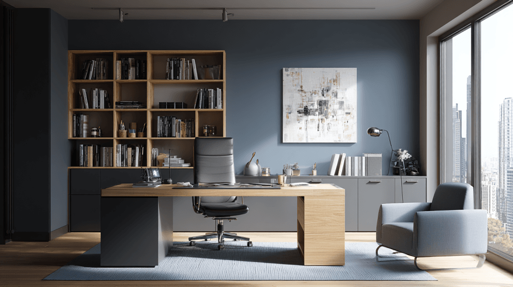 Современный минималистичный кабинет в холодных тонах