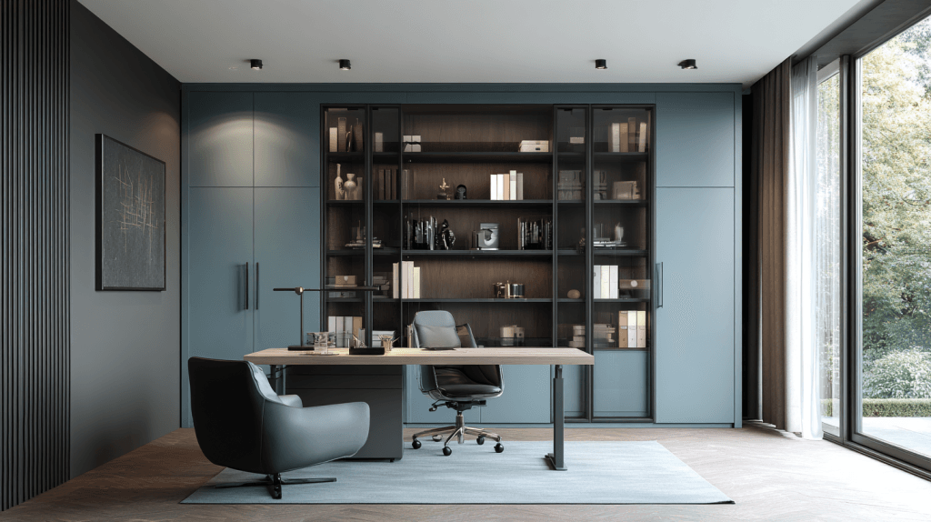 Современный минималистичный кабинет в холодных тонах 2