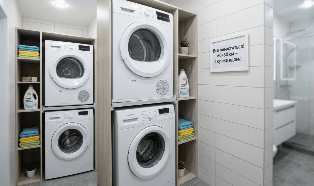 Чи потрібна сушильна машина у квартирі: установка в колонну на пральну машину займає лише 60 на 60 см