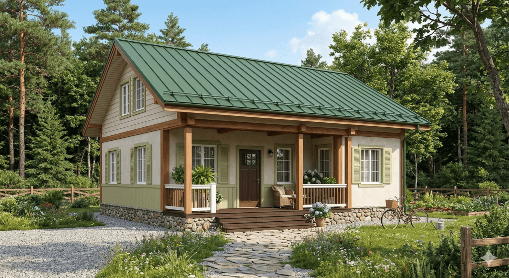 сочетание цветов RAL для дома, крыша темно-зеленая, крыша темно-зеленая