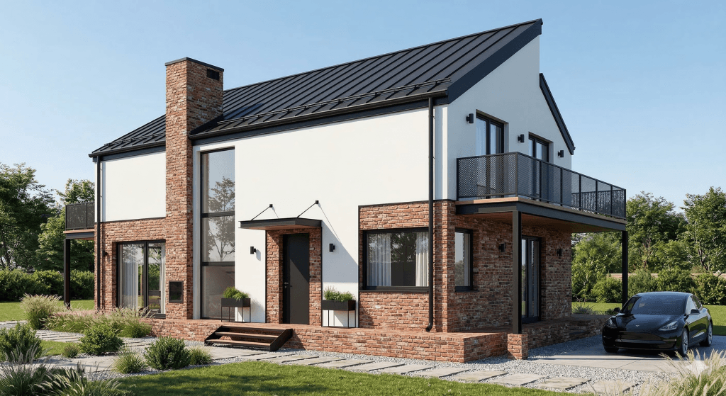 сочетание цветов RAL для дома, крыша черная