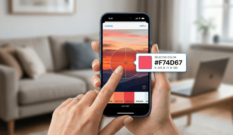 процес вибору HEX-коду на екрані iPhone