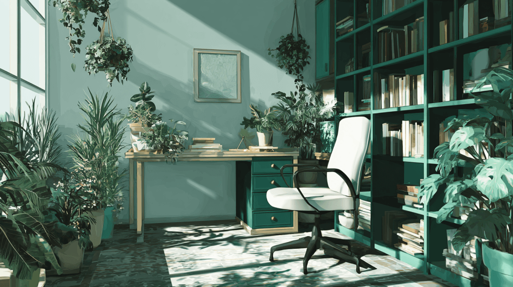 спокойные оттенки для оформления зоны кабинета