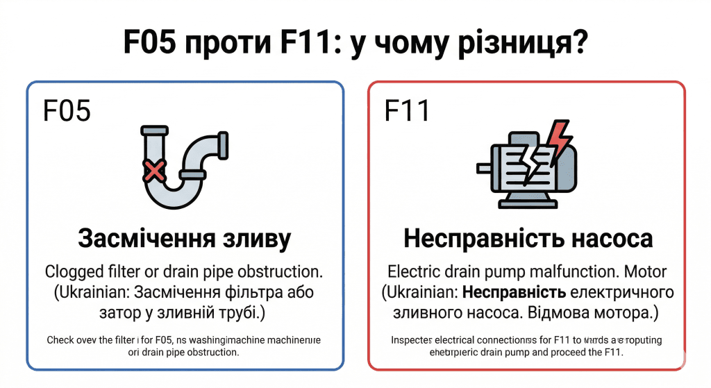 F11 Indesit відрізняється від F05 що перевіряти — порівняння кодів помилок зливу і насоса