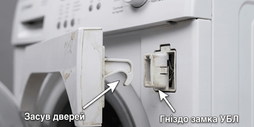 Indesit F01 замок люка несправний як перевірити — засув дверей і гніздо замка УБЛ