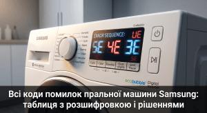 всі коди помилок пральної машини Samsung — таблиця 4E 5E UE 3E розшифровка дисплей