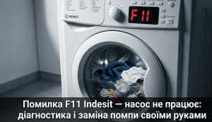 помилка F11 пральна машина Indesit що означає — дисплей показує F11 насос не відкачує воду