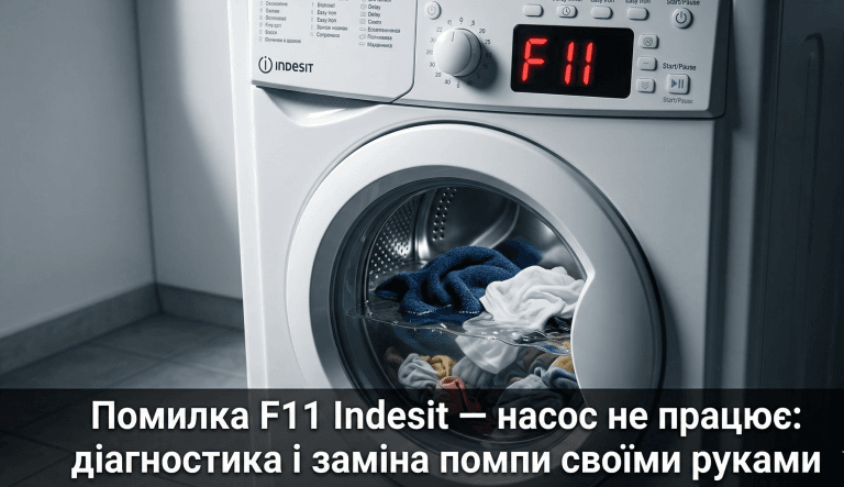 помилка F11 пральна машина Indesit що означає — дисплей показує F11 насос не відкачує воду