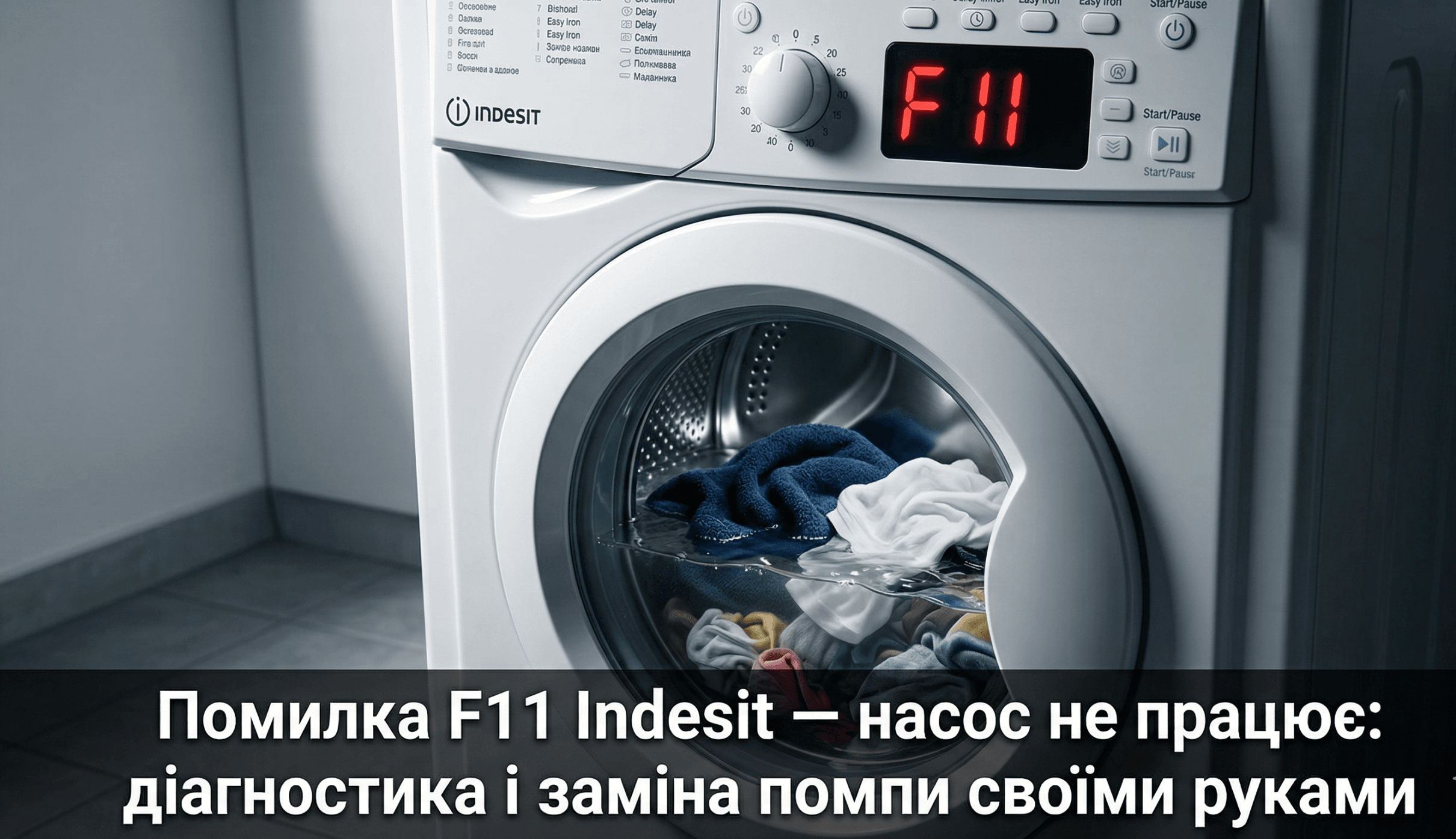 помилка F11 пральна машина Indesit що означає — дисплей показує F11 насос не відкачує воду