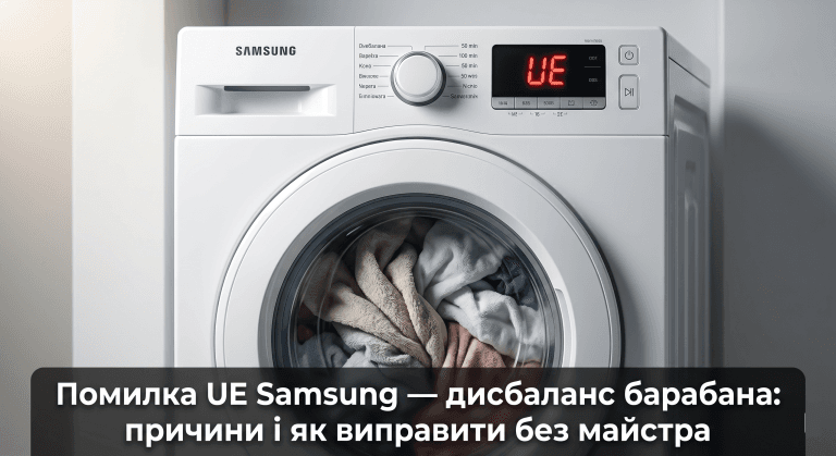 помилка UE Samsung пральна машина що означає — дисплей показує UE дисбаланс барабана