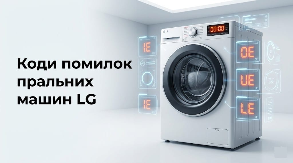 Подробная расшифровка кодов ошибок стиральной машины LG на фоне цифрового дисплея.