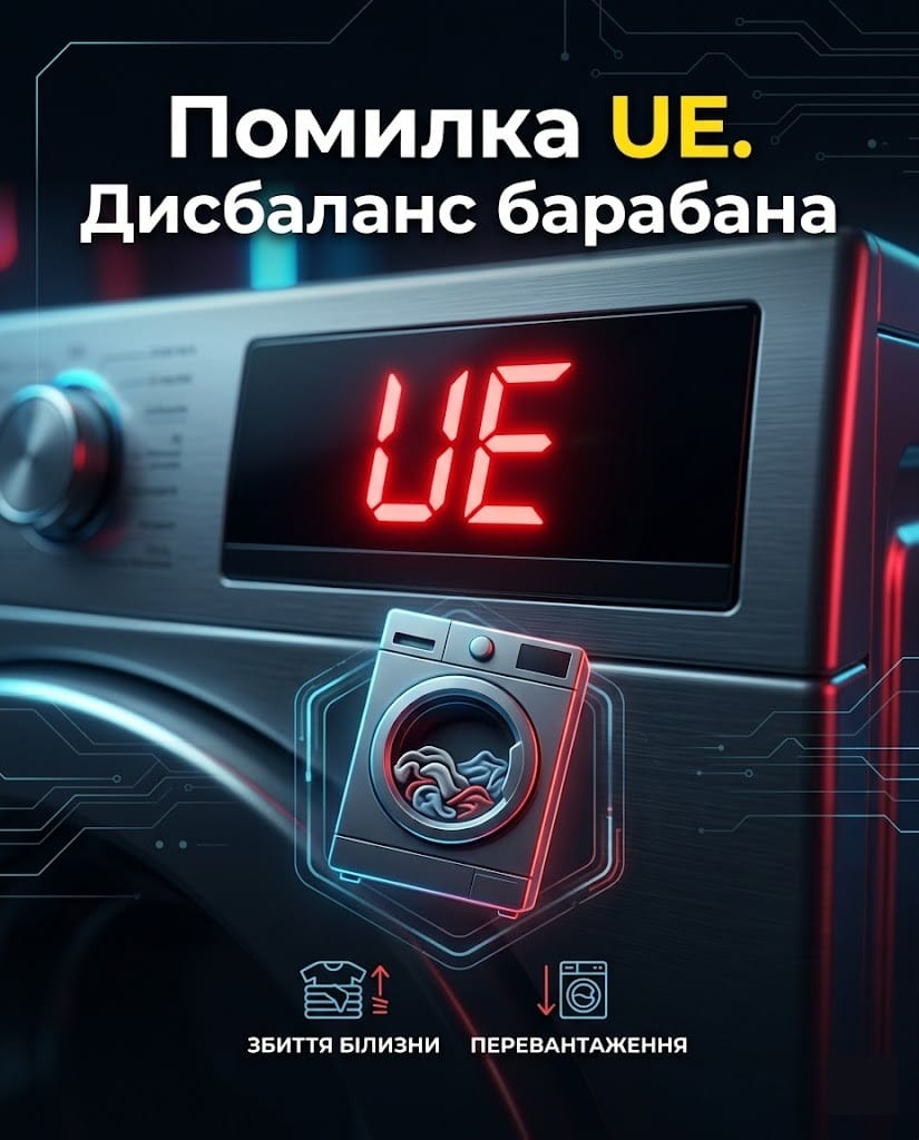 Что означает ошибка UE на стиральной машине LG: визуализация дисбаланса барабана.