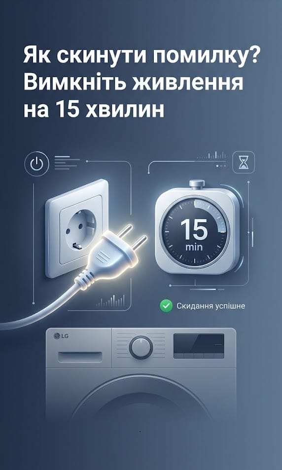 Пошаговая инструкция, как сбросить ошибку на стиральной машине LG путем отключения питания.