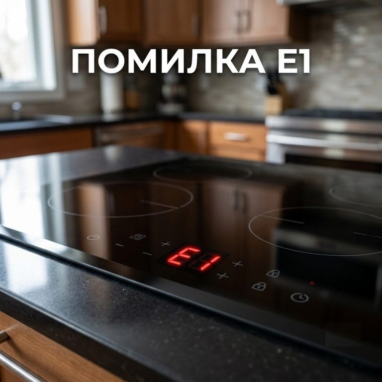 Чорна індукційна варильна поверхня Electrolux із червоним кодом помилки E1 на сенсорній панелі керування.