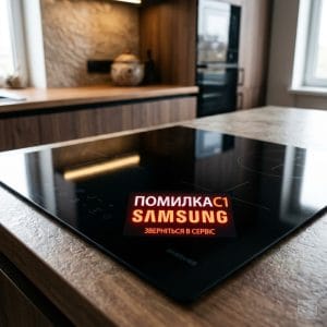 Індукційна плита Samsung із відображенням коду помилки C1 на електронному дисплеї